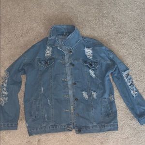 Ripped button front jean jacket